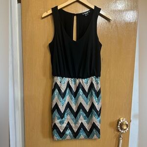 Sequin Hearts Black and Chevron Sequin Mini Dress